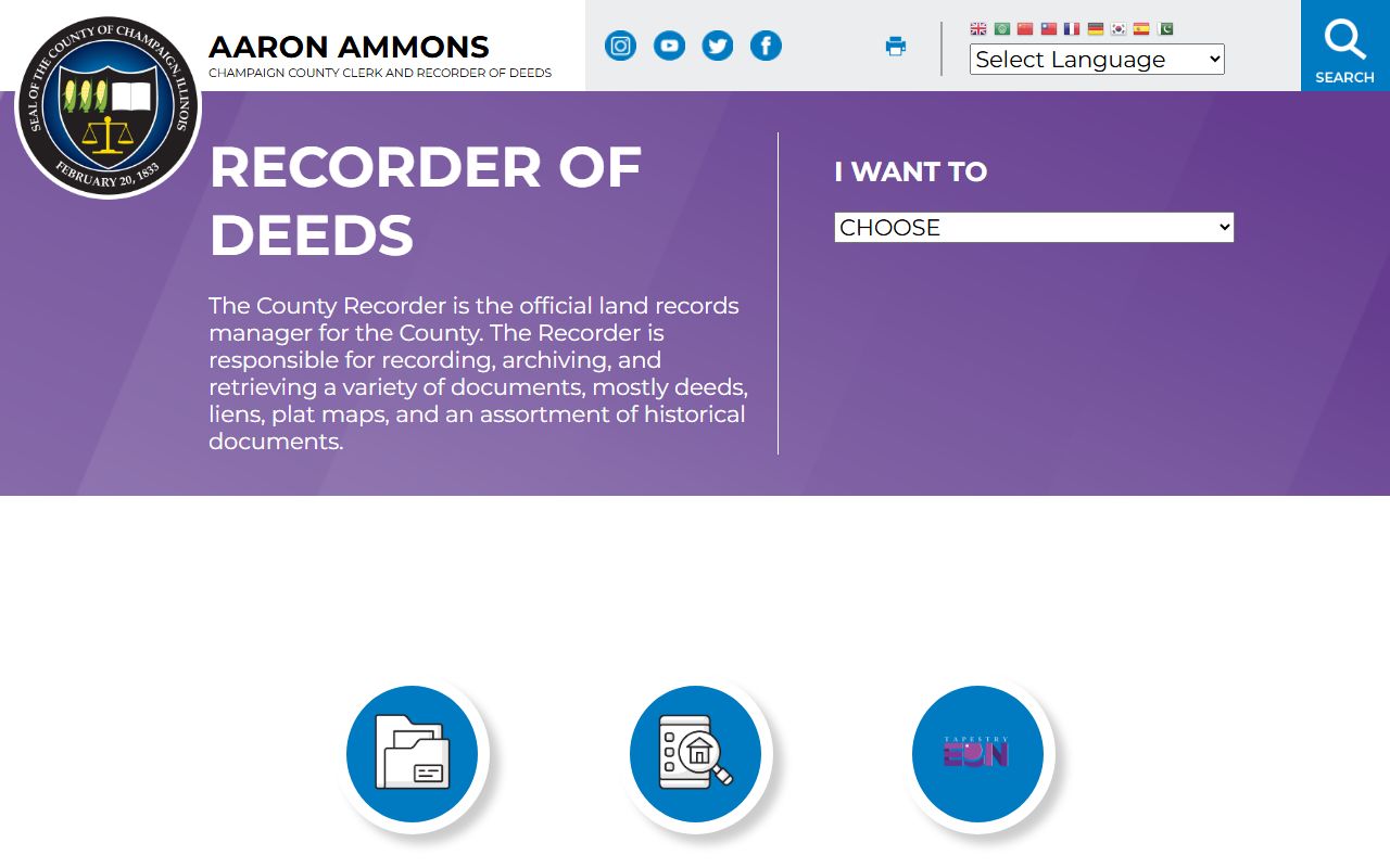 Champaign County Clerk and Recorder website for Champaign deed records