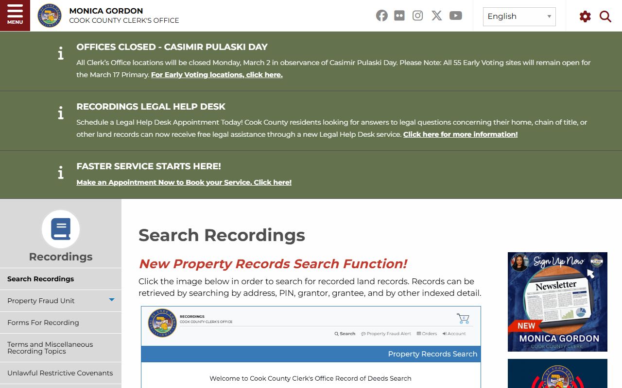 Cook County online search portal for Chicago deed records