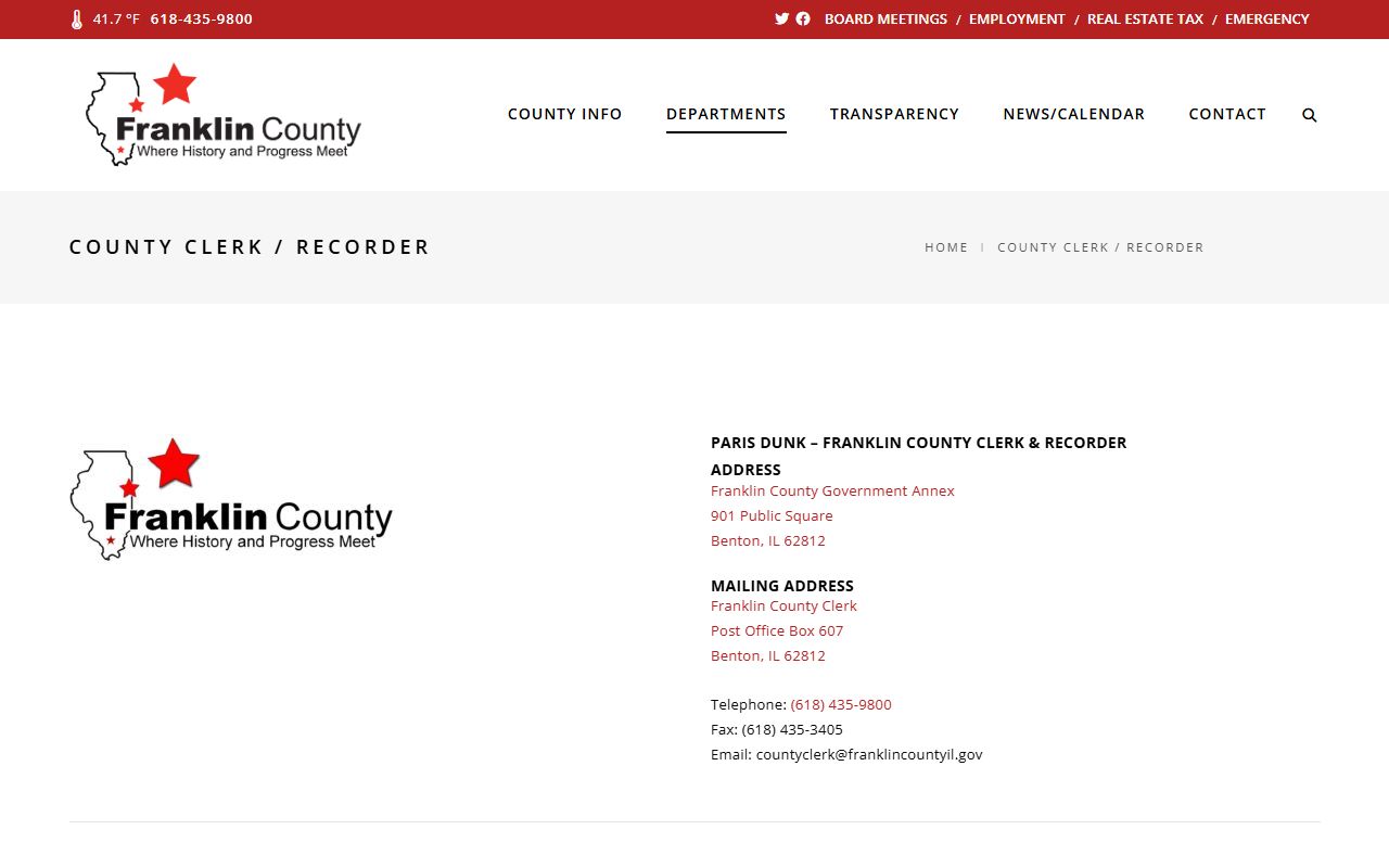 Franklin County Clerk Recorder homepage for deed records