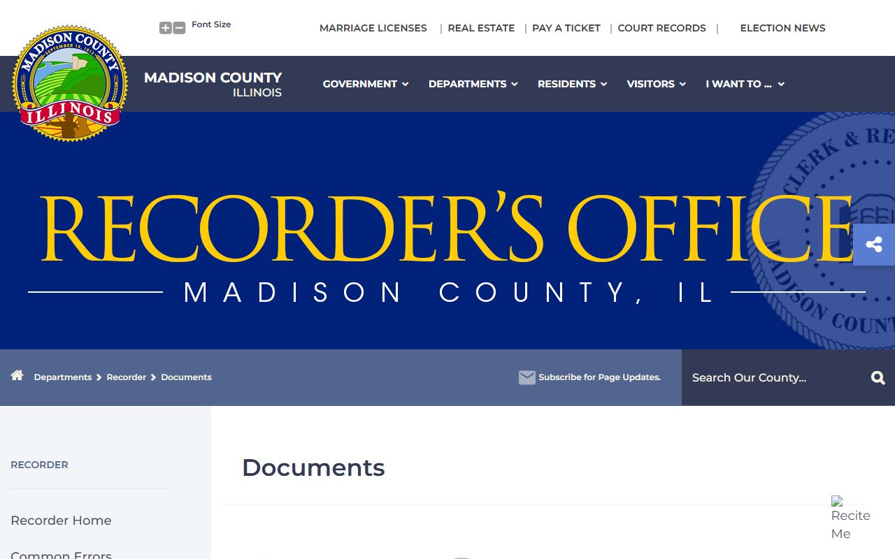 Madison County Recorder documents page with forms for deed recording