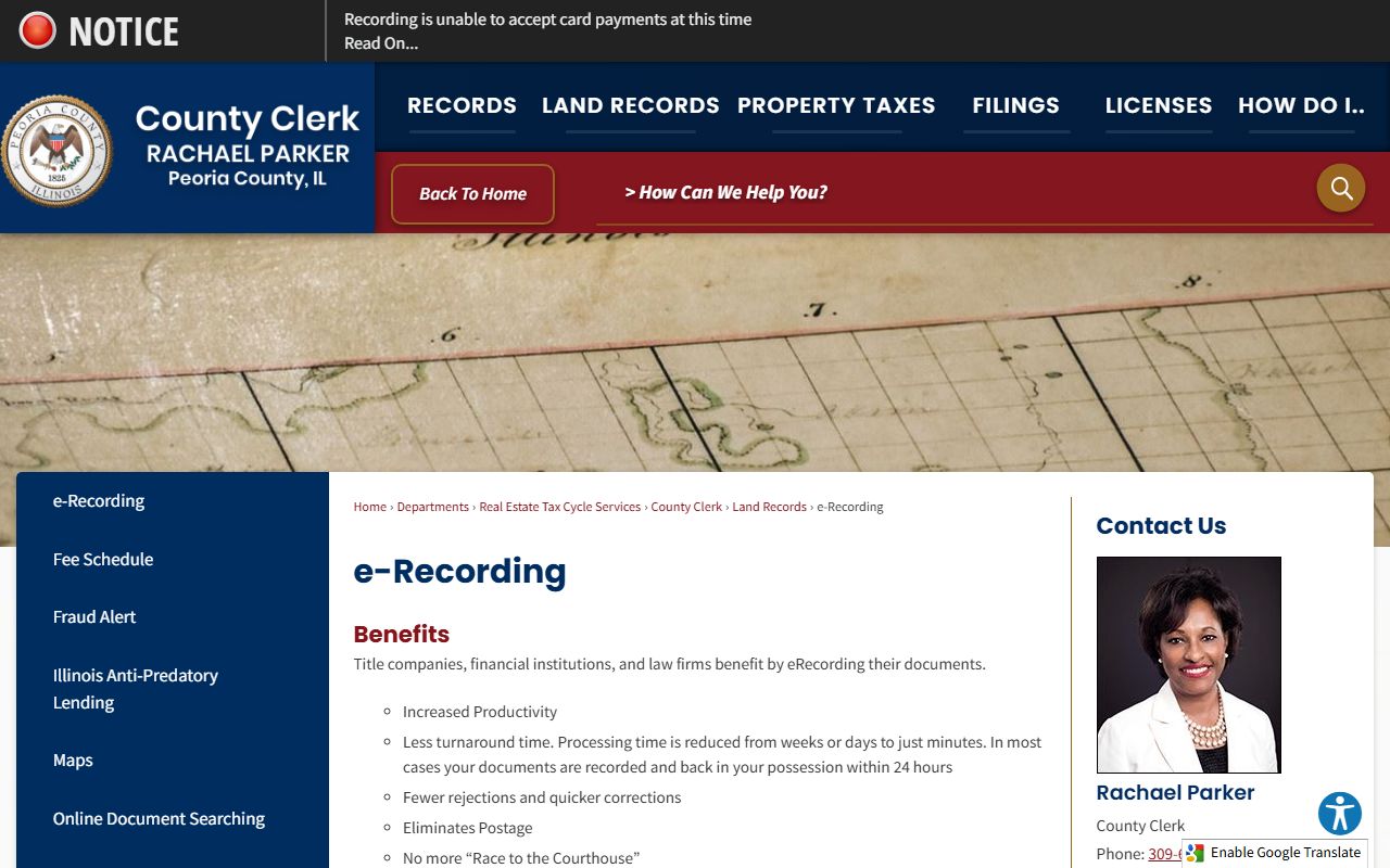 Peoria County eRecording information page for deed records