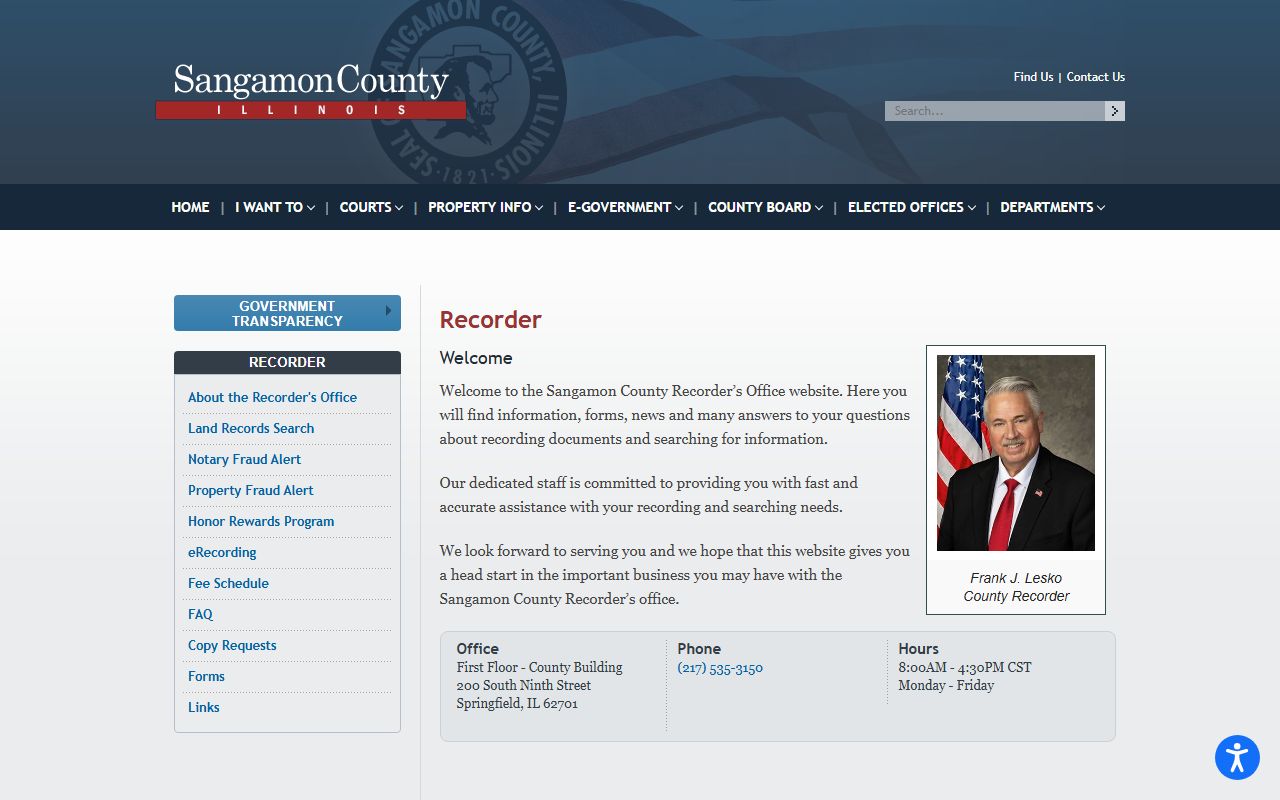 Sangamon County Recorder homepage for deed records