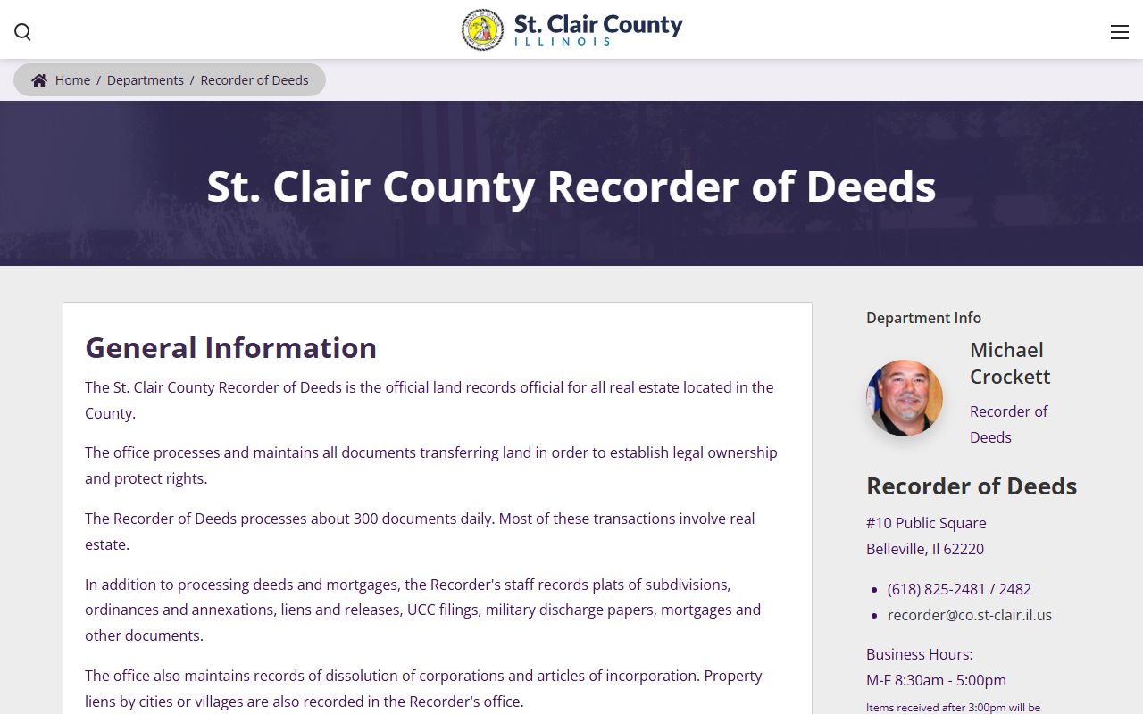 St. Clair County Recorder of Deeds department homepage for deed records