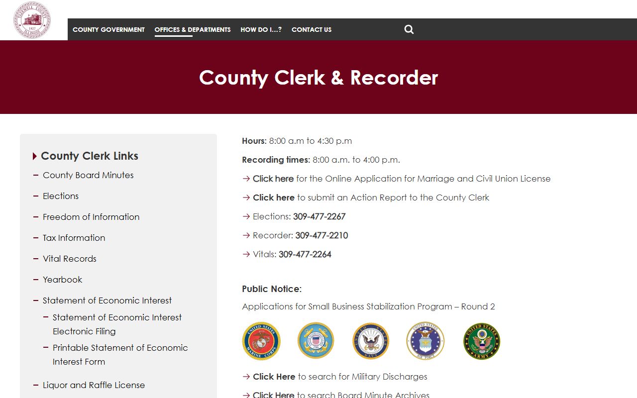 Tazewell County Clerk Recorder homepage for deed records