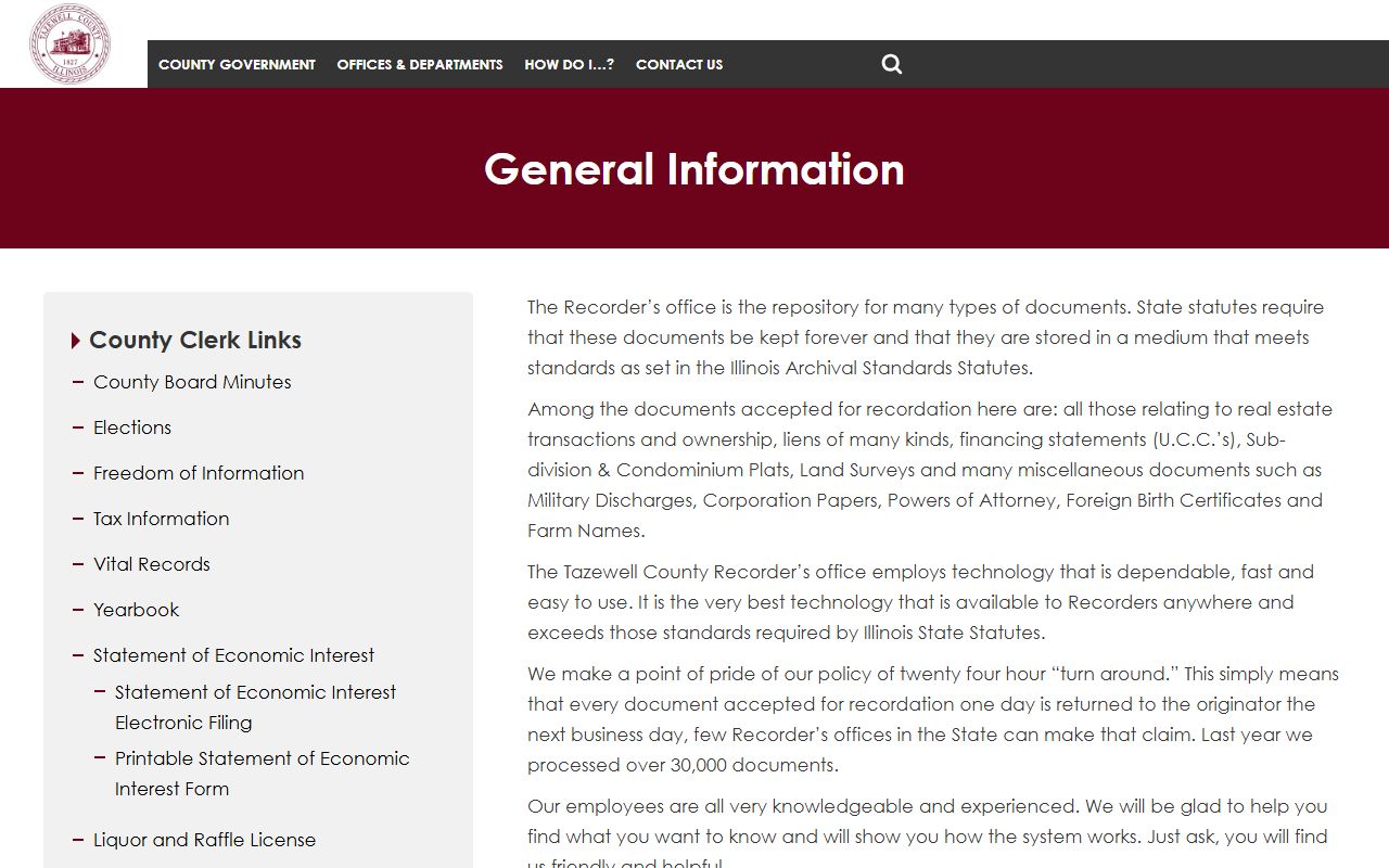 Tazewell County Recorder general information for recording deeds