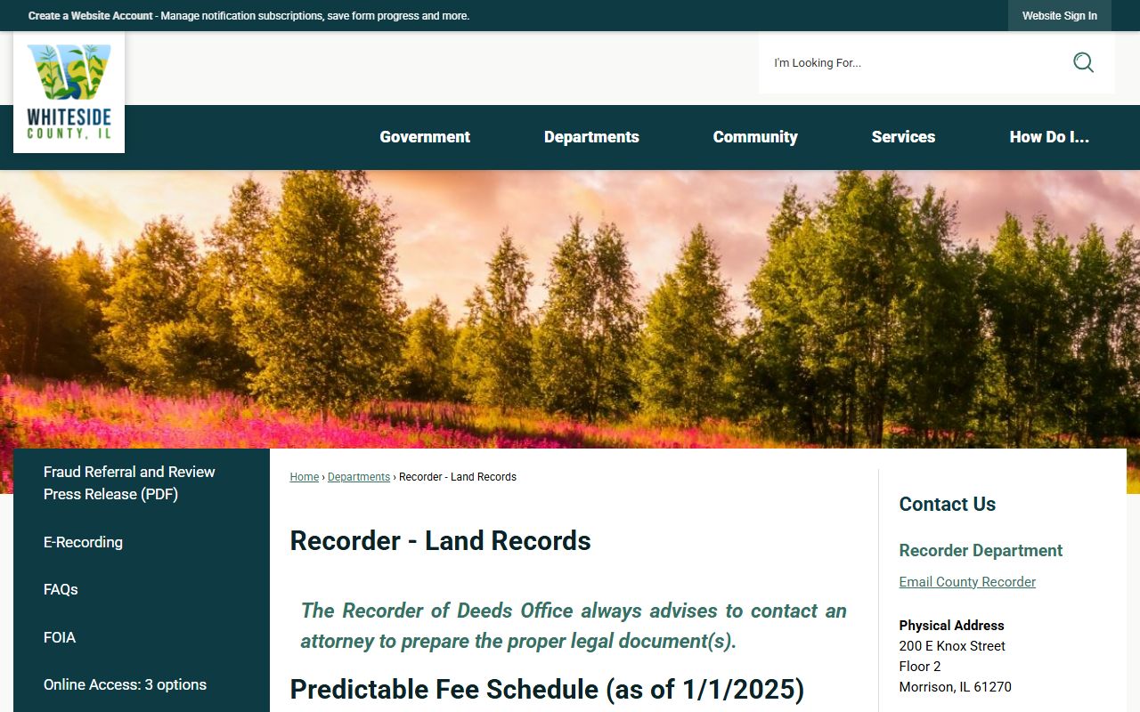 Whiteside County Recorder land records homepage in Morrison Illinois