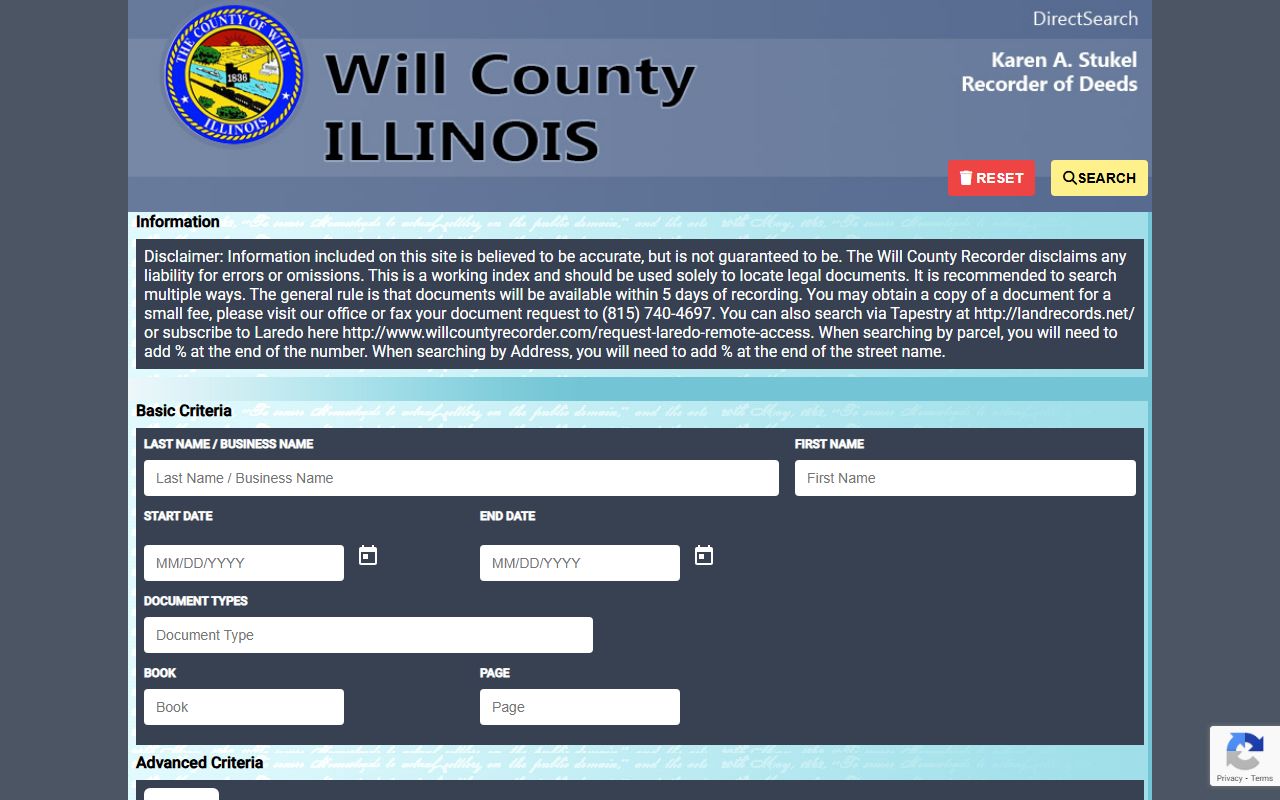 Will County AvaWeb online search portal for Will County deed records