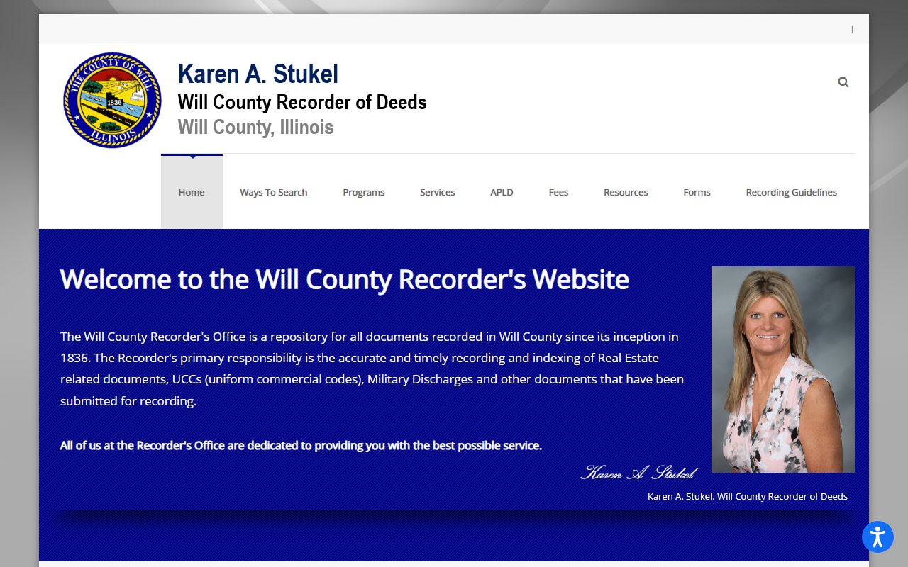 Will County Recorder of Deeds homepage for Will County deed records