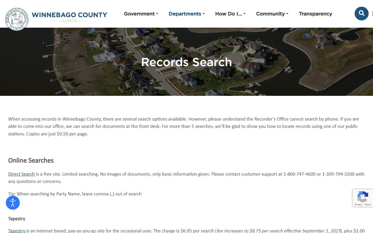 Winnebago County Recorder records search portal for deed records lookup