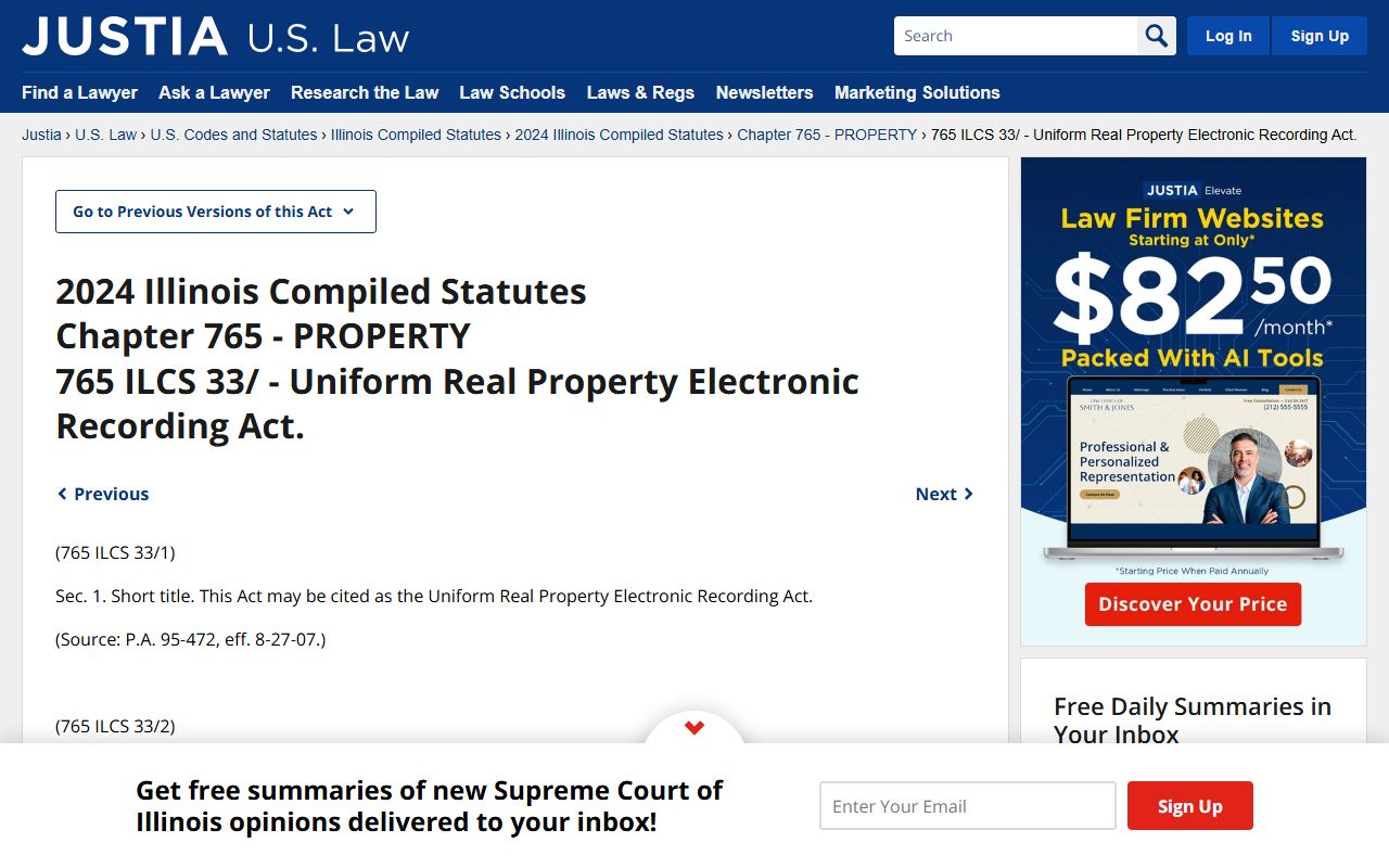 765 ILCS 33 Uniform Real Property Electronic Recording Act Illinois deed records