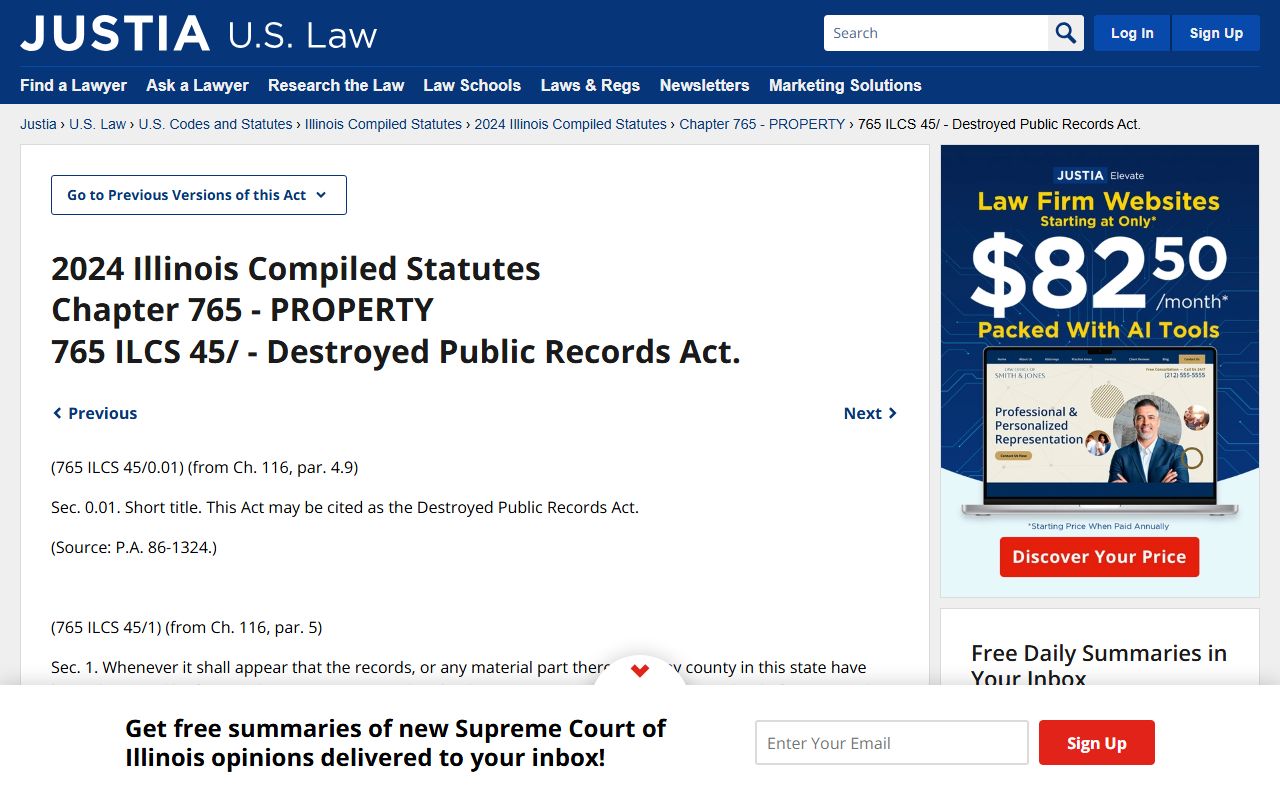 765 ILCS 45 Destroyed Public Records Act for Illinois deed records