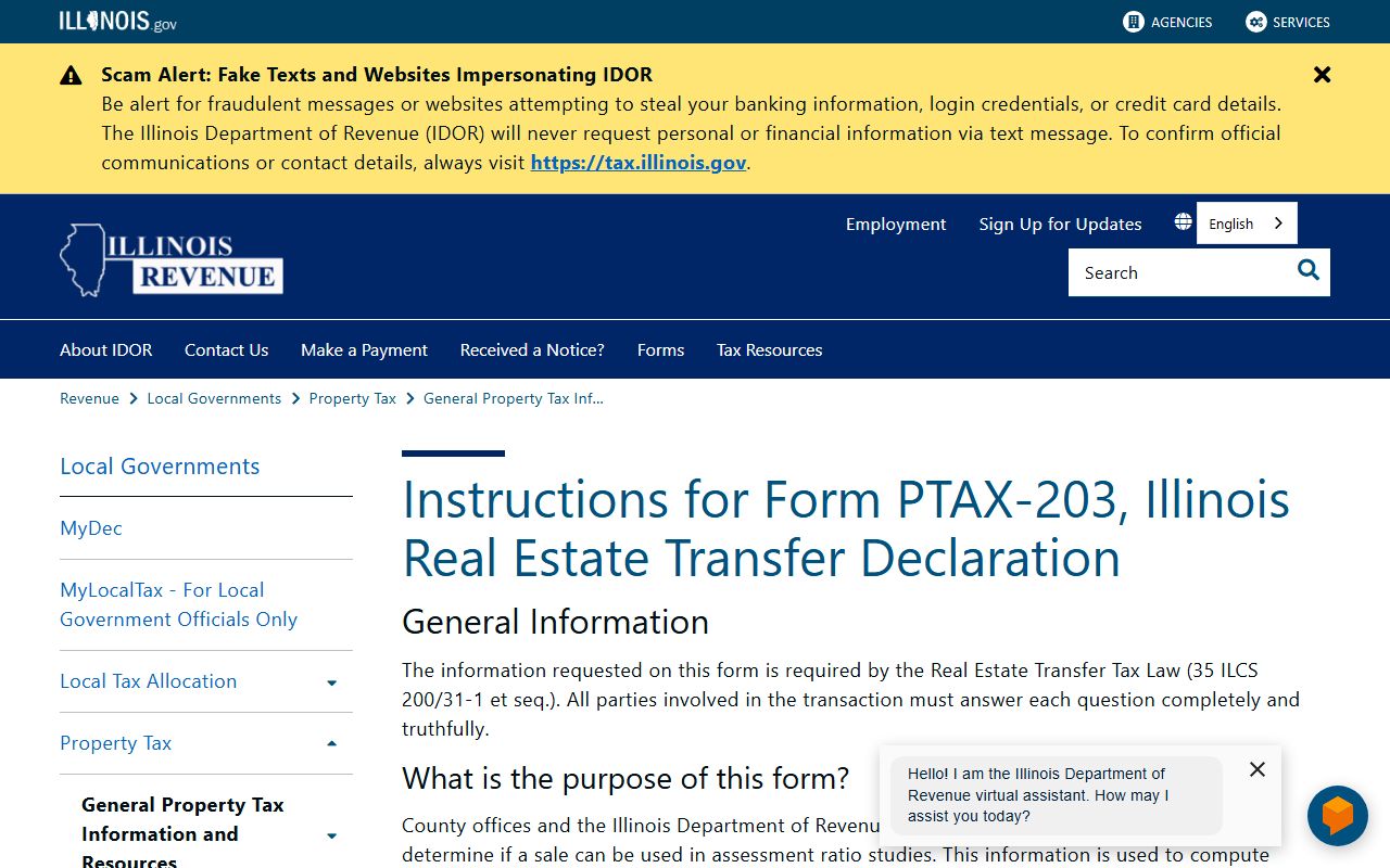 Illinois Department of Revenue PTAX-203 form instructions for deed records