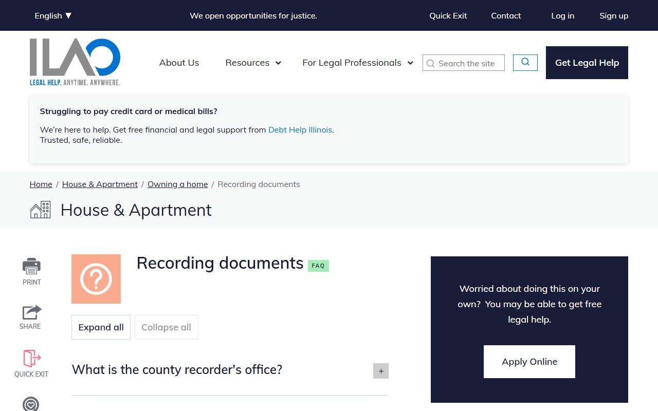 Illinois Legal Aid recording documents information for county deed records