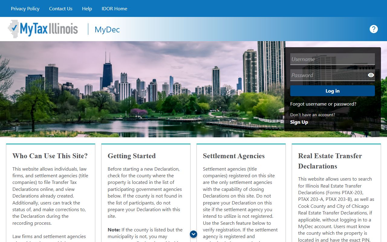 MyDec participating agencies list for Illinois deed records